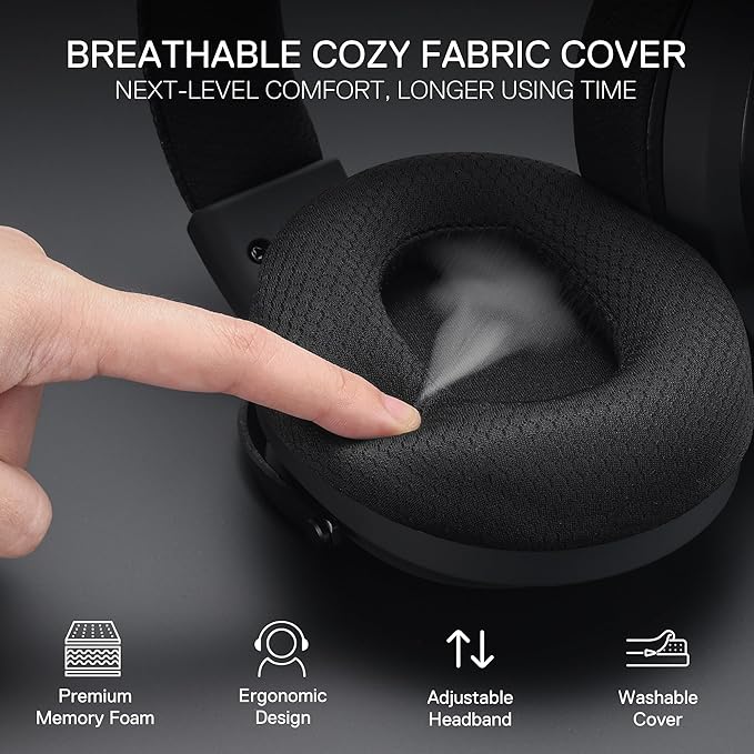 Redragon H858 3-Mode Wireless Gaming Headset, 7.1 Surround Sound, 53 mm Drivers, Memory Foam Ear Pads, Detachable Noise-canceling Microphone, Over-Ear Headphones Works for Mobile, PC/PS5/NS