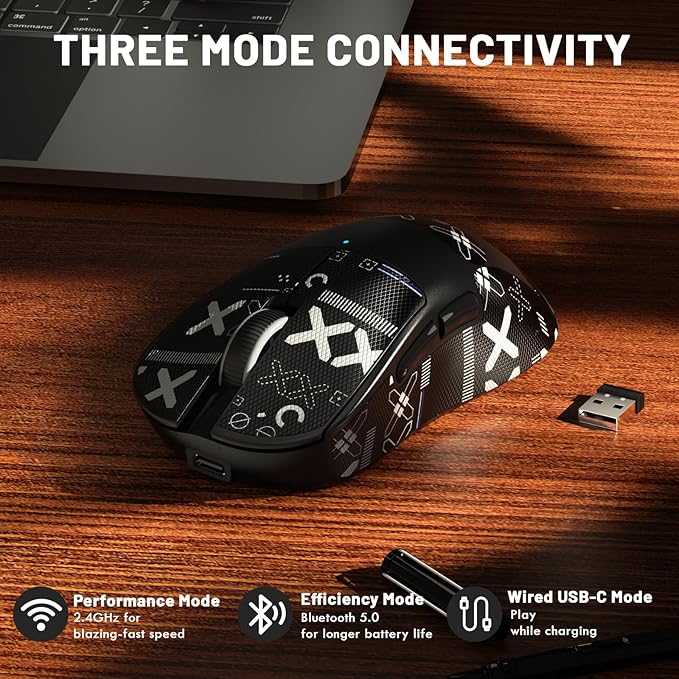 ZIYOU LANG×Magic-Refiner X2 Lightweight Wireless Gaming Mouse,Tri-Mode(2.4G/Wired/BT),25K DPI,PAW3311 Optical Sensor,1000Hz Polling Rate,500mAh,69g Ergonomic Mice for Medium-Large Hands-Black&Sticker