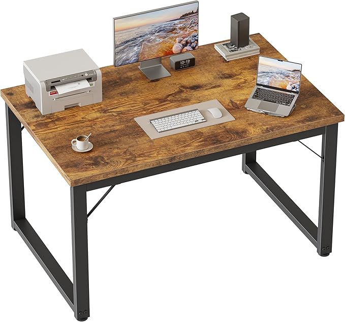Mericonia 40 Inch Computer Desk, 1" Thick Modern Simple Study Writing Table, Heavy Duty Industrial Office Desk for Home Bedroom Workstation, Brown