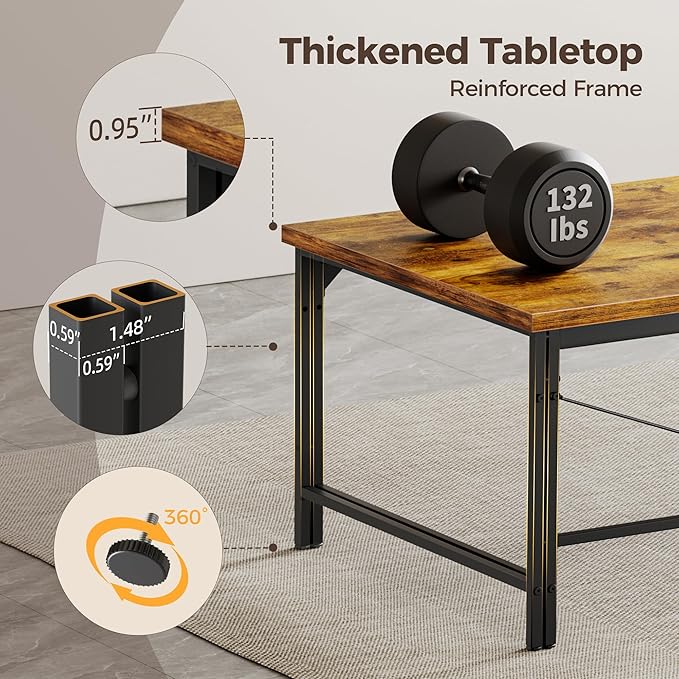 Mericonia 48 Inch Computer Desk, 1" Thick Heavy Duty Industrial Office Desk, Modern Simple Study Writing Table for Home Office Bedroom Workstation, Dark Brown