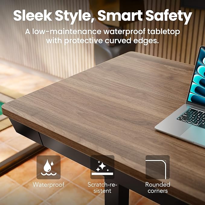 HUANUO Electric Standing Desk with Drawers, 35 x 20 Inch Electric Adjustable Height Desk, Quick Install One-Piece Tabletop with USB Charging Ports, Sit to Stand Up Desk for Home Office, Black Walnut