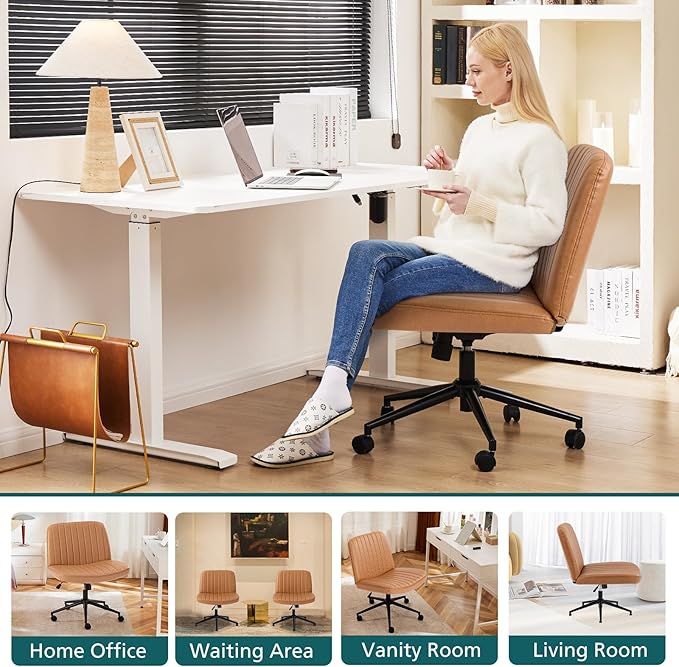 OLIXIS Wide Criss Cross Swivel Desk Chair – Brown