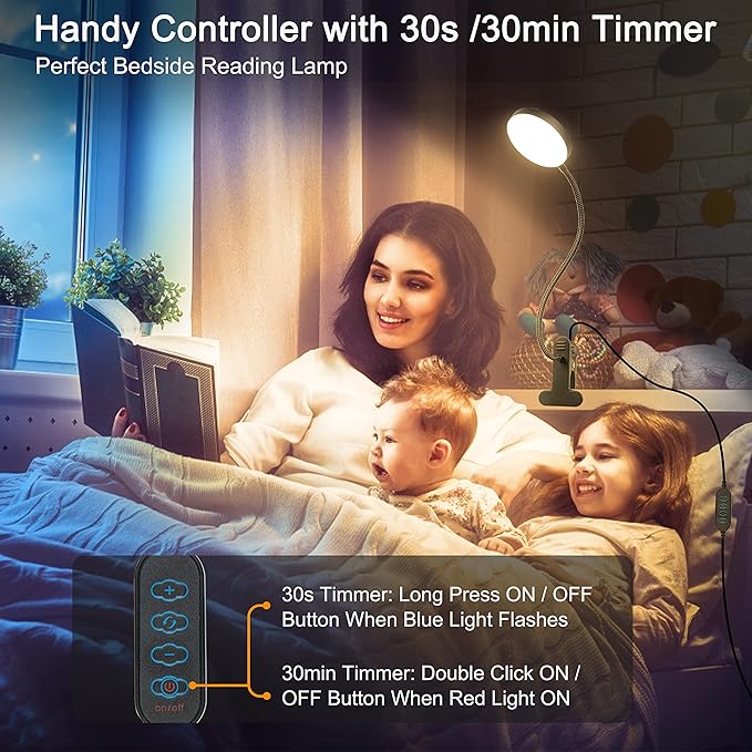LiFMIRA Desk Lamp, 8W 66 LED Reading Light for Bed, Eye Caring Metal Clip Lamp, 5 Color 10 Brightness Levels, Memory Function, Flexible Desk Lamp, USB Powered, Includes 5V/2A UL Adapter