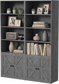 YESHOMY Farmhouse Bookshelf and Bookcase with Doors, Industrial Bookshelves and Bookcases Floor Standing Display 6-Tier Shelf Storage Shelves 71.5 inchs for Home Office, Living Room, Gray, 2 PCS