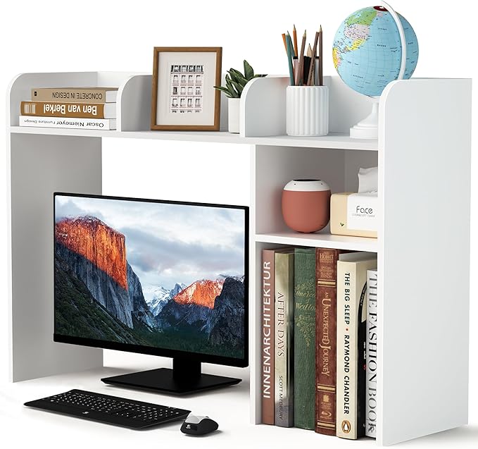 LAND·VOI Desktop Bookshelf, Countertop Storage Hutch with 5 Shelves for Computer Desk, Desk Organizer for Home Office Dorm, Dressing Tabletop, Bar Countertop, White EDS01W