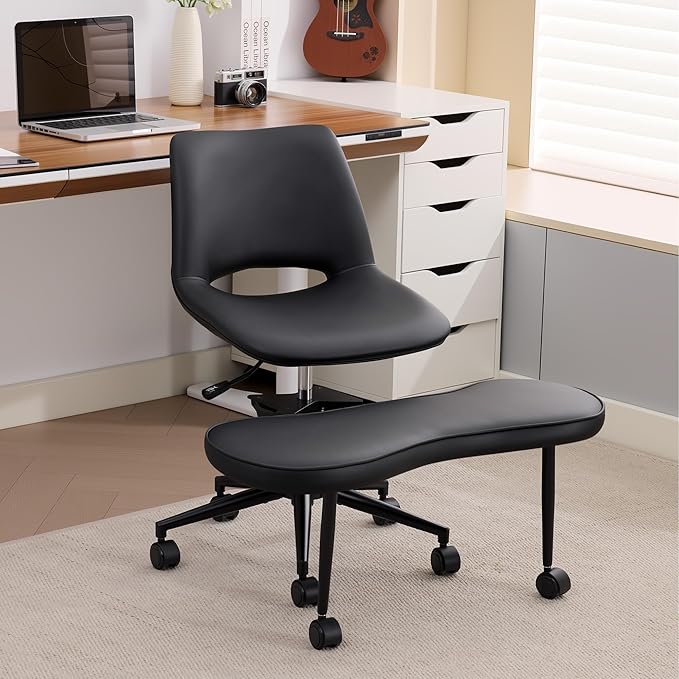Ergonomic Cross Legged Office Chair with Wheels, 360° Swivel ADHD Chairs for Adults, Height Adjustable Seat for Meditation, Yoga - Wide Criss Cross Chair with Lumbar Support, Kneeling Chair, Black