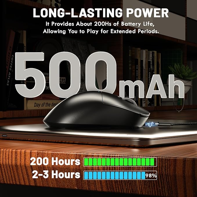 ZIYOU LANG×Magic-Refiner X2 Lightweight Wireless Gaming Mouse,Tri-Mode(2.4G/Wired/BT),24K DPI,PAW3311 Optical Sensor,1000Hz Polling Rate,500mAh,69g Ergonomic Mice for Medium-Large Hands-Black