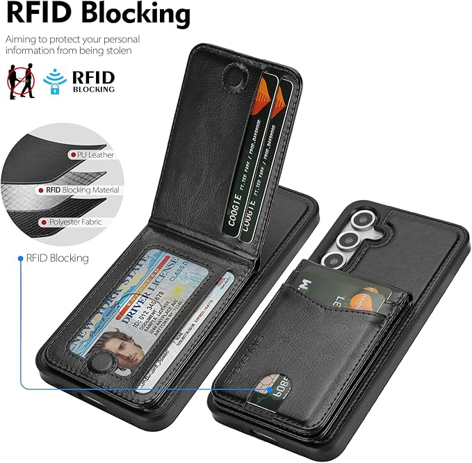 SkyEagle Compatible with Magsafe 2 in 1 Detachable Samsung Galaxy S25 Plus Wallet Case with Card Holder,Women Men Magnetic PU Leather RFID Blocking Flip Folio Kickstand Credit Slots,Black