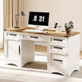 Decofy Farmhouse Executive Desk with Drawers, 55" Home Office Desks with Fast Charging Station, Lockable File Cabinet, Wood Writing Computer Desk for Work, Study, White