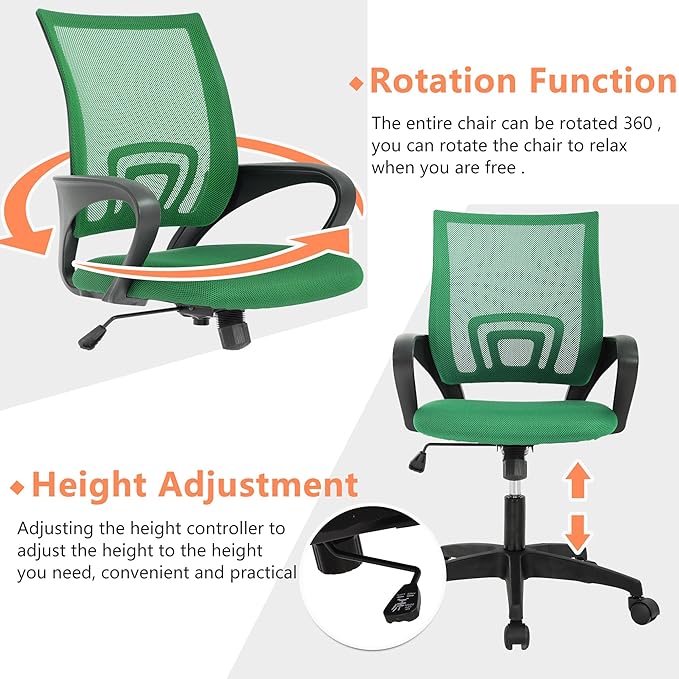 PayLessHere Home Office Chair Desk Computer Chair Adjustable Ergonomic Lumbar Support Armrest Executive with High Density Mesh 360 Degree Swivel Chair for Men Women Adults, Green