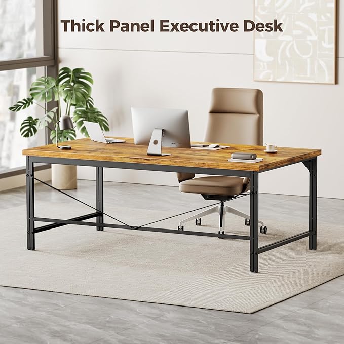 Mericonia 48 Inch Computer Desk, 1" Thick Heavy Duty Industrial Office Desk, Modern Simple Study Writing Table for Home Office Bedroom Workstation, Dark Brown