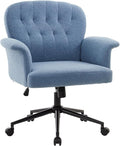 IWMH Home Office Desk Chair, Teddy Fabric Cozy Desk Chair with Wheels and Arms, Modern Upholstered High Back Wide Seat Vanity Chair for Bedroom Living Room Makeup (Blue)