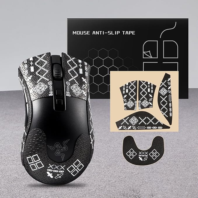 immoenuc Anti-Slip Mouse Grip Tape for Razer Deathadder V2 & V2 Pro - Pre-Cut Sweatproof Stickers with Enhanced Grip, No Residue Adhesive for Gaming Mouse Accessories (Printing Pattern)