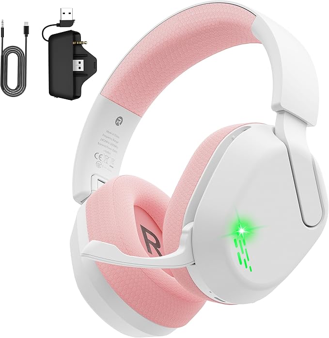 Gvyugke Wireless Gaming Headset for Xbox Series X/S, Xbox One, PS5, PC, Mac, Bluetooth 6.0 Gaming Headphones with Flip-to-Mute Noise-Canceling Mic, Foldable, 3D Surround Sound, 45H Battery - Pink