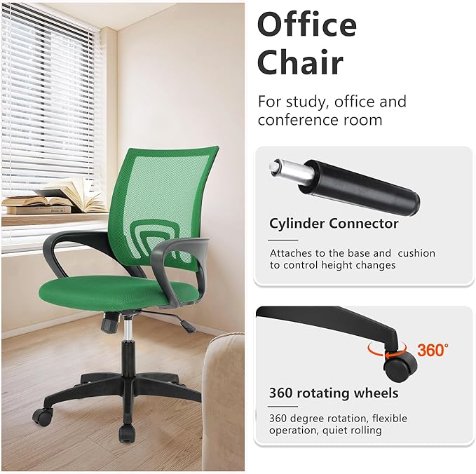 PayLessHere Home Office Chair Desk Computer Chair Adjustable Ergonomic Lumbar Support Armrest Executive with High Density Mesh 360 Degree Swivel Chair for Men Women Adults, Green