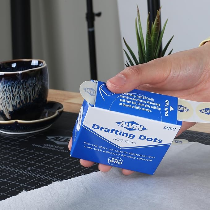 ALVIN Drafting Dots Model DM123D Display Pack, Low Tack Adhesive, Ideal for Drafting, Tracing, Drawing, and Household Use, Easy Removal with No Residue - 12 Rolls