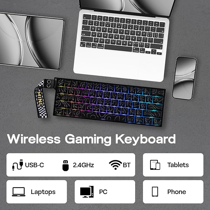 EPOMAKER Aula MINI60 HE Hall Effect Gaming Keyboard, 2.4GHz/BT, 8K Hz Polling, SOCD & DKS, Adjustable Actuation & Fast Trigger, PBT Keycap, 60% Wireless Mechanical Keyboard for Win/Mac (Max)