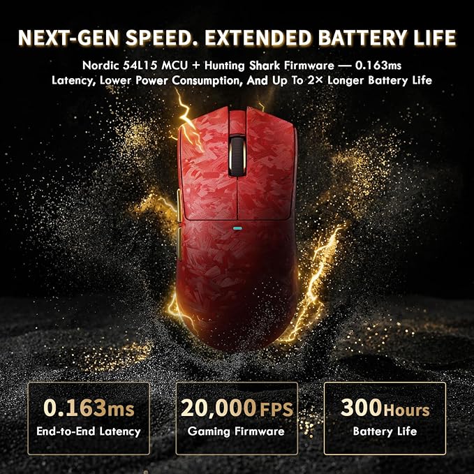 ATTACK SHARK X11ULTRA Carbon Fiber Wireless Gaming Mouse,8K Polling, PAW3950MAX Gaming Sensor,63g Ultra-Lightweight,Nordic 54L15 MCU Chip,Wired/BT/2.4Ghz with RGB Coiled Cable-Metallic Red