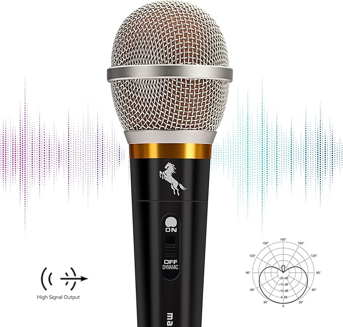 Marengo Handheld Dynamic Microphone for Karaoke Singing, Wired XLR Microphone with On and Off Switch and 13ft Detachable XLR Cable