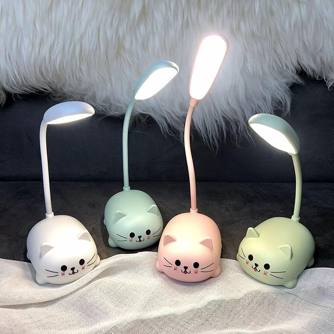 Neioaas LED Desk Lamp for Kids, Cute Cat Lamp USB Rechargeable Reading Light,Portable LED Table Light, Flexible Gooseneck Eye-Care Cartoons Small Desk Lamp Girls Gifts (Green)