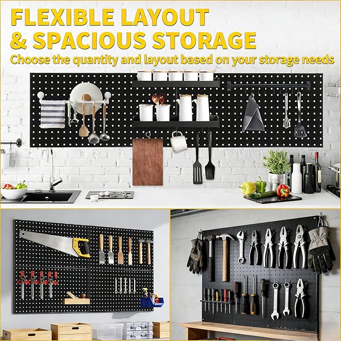 3 PCS Metal Pegboard Panels, 36"X24" Peg Board Wall Organizer with Flexible Layout for Garage Storage, Workshop, Kitchen and Craft Room Tool Organization