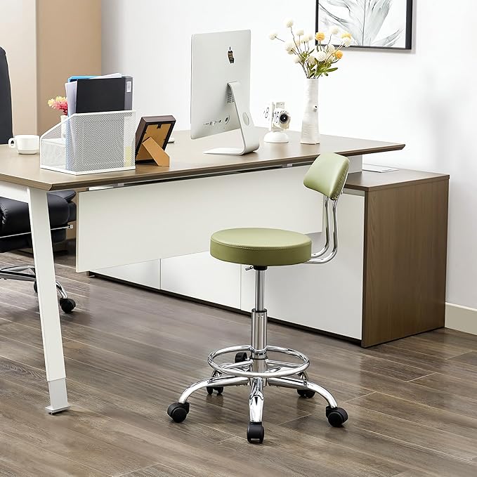 FIRAVOE Drafting Chair (Work Stool with Back)(Swivel Shop Stool 19.5"-26.6") Adjustable Height and Footrest Ergonomic Office Chair (Green)