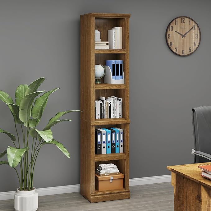 Bevfint 70" Tall Bookcase, Oak Narrow Floor Standing Bookshelf, 5 Tier Shelves Open Storage Organizer, Book Case for Living Room Hallway Kitchen Home Office Bathroom, Vintage Oak- 5 Tier