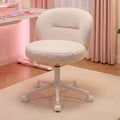 Homkdom Small Round Vanity Chair with Wheels, Armless Home Office Desk Chairs with Back, Height Adjustable & 360° Swivel, Cute Comfy Vanity Computer Chair for Bedroom, Home Office, White