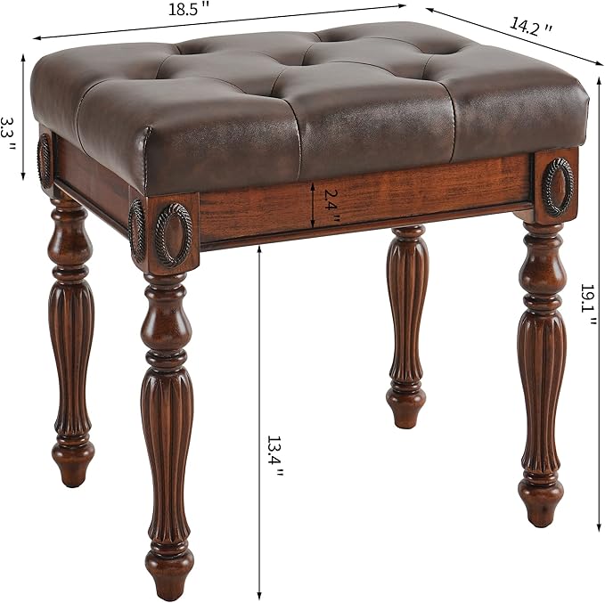 Vintage Wooden Writing Desk Stool Set, Small Secretary Desk and Cushioned Stool Set with 2 Drawers, 39.4" W Wood Writing Table Vanity Makeup Table Sets for Home Office-Cheery&Chestnut Brown