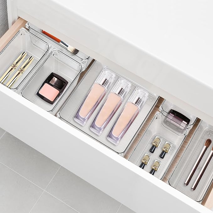6 Pack Drawer Organizer - 6" X 6" Clear Acrylic Storage Bins with Non-Slip Pads, Versatile Desk Tray for Makeup, Jewelry, Kitchen, Bathroom, and Office Organization