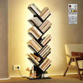 Hoctieon 10 Tier Tree Bookshelf, Tall Bookcase, Freestanding Book Shelf with LED Lights, Display Floor Standing Storage Shelf, Book Organizer Shelves for Home Office, Living Room, Black