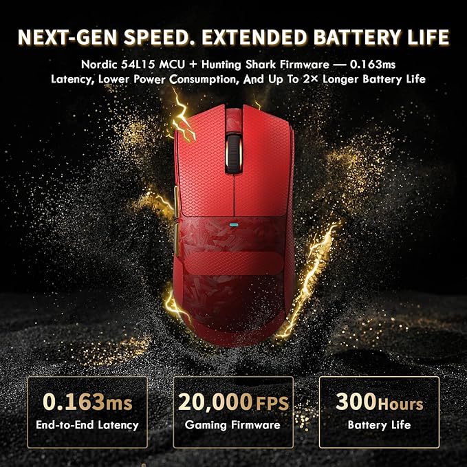 ATTACK SHARK X11 Ultra Carbon Fiber Wireless Esports Gaming Mouse,8k Polling,PAW3950MAX Sensor,63g Ultra-Ligh Ergonomic Gaming Mice,2.4Ghz/BT/Wired,with RGB Coiled Cable -Metallic Red&Griptape
