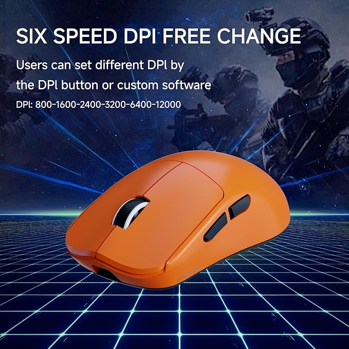 EWEAND X23 Pro Gaming Mouse, Tri-Mode 2.4G/USB-C/BT 5.4 Wireless Mouse, PAW3311 Sensor, 12000 DPI, 59g Lightweight, 1ms Response, Anti-Slip Grip Tape Included Computer Mouse for Laptop/PC/Mac-Orange