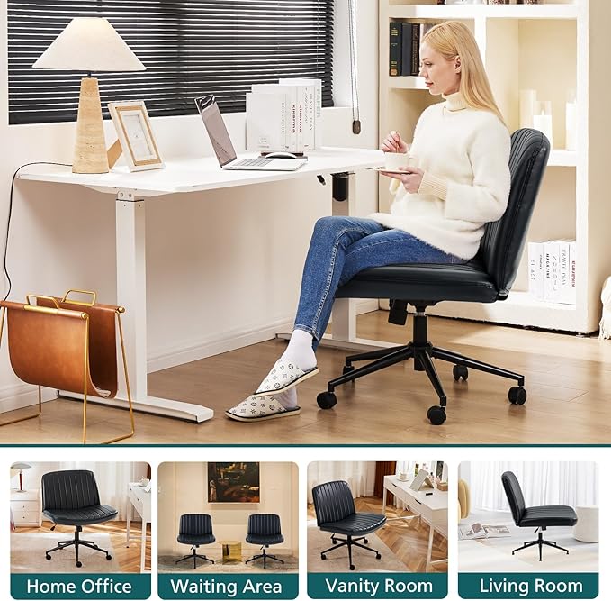 OLIXIS Wide Criss Cross Swivel Desk Chair – Black