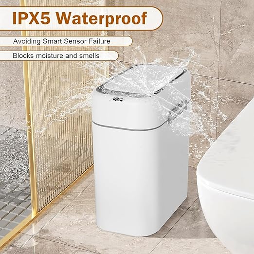 Bigacc Bathroom Trash Can with Lid, Small Touchless Garbage bin, Automatic Motion Sensor Waste bin, Waterproof 2.2 Gallon Slim Trash Can for Home
