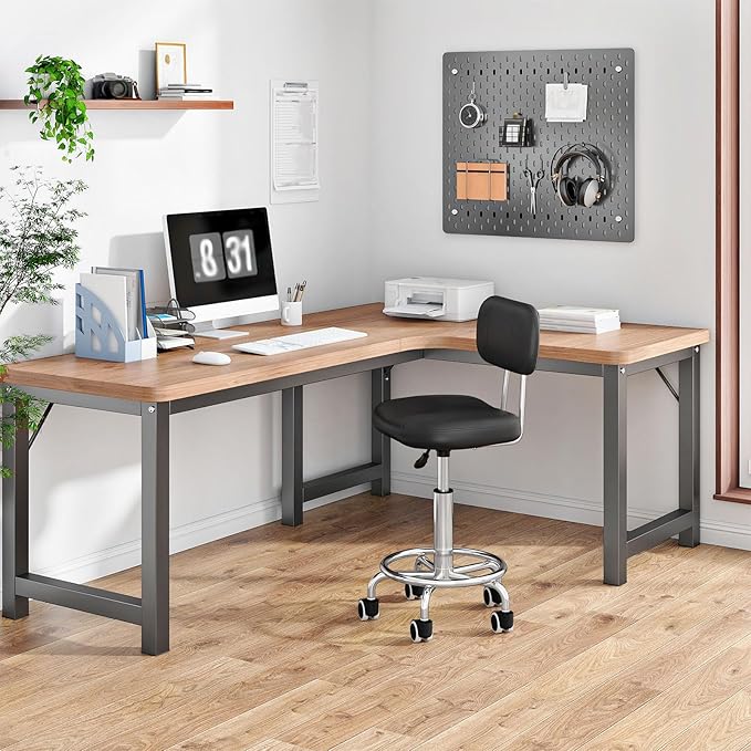 HOOBRO Height Adjustable Rolling Stool, 360° Swivel Drafting Chair with Backrest, Office Desk Chair PU Leather for Salon Barber, Shop Bar, Black and Silver SB36BY01