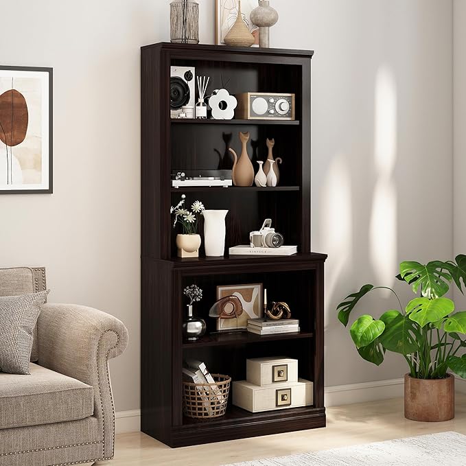 Bevfint 72" Tall Bookcase, White Large Floor Standing Bookshelf, 5 Tier Shelves Open Storage Organizer, Book Case for Living Room Hallway Kitchen Home Office Bedroom, Dark Cherry- 5 Tier