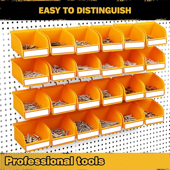 ELEAD Pegboard Bins Organizer Set 24-Pack - Durable Storage Tray for Screws, Nuts, Bolts, Hardware, Crafts, Accessories | Fits Standard Pegboards | 24 Labels for Garage Workshop Craft Room