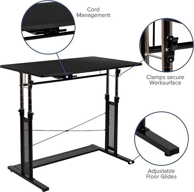 EMMA + OLIVER Work from Home Kit-Adjustable Desk, Ergonomic Mesh Office Chair, Filing Cabinet