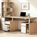ModernMate Furniture Set, 70.8'' Executive Standing Desk with 71'' Tall Bookcase, AC/USB, File Cabinet, Double-Sided Narrow Display Shelves, Home Office Wood Storage Furniture, Light Walnut
