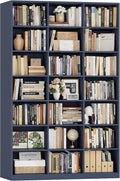 HOSTACK 86" H Triple Wide Bookshelf and Bookcase, 7 Tier Tall Bookshelf with Storage, Large Bookcase with 21 Open Display Storage Shelves, Wood Book Shelf Media CD DVD Storage for Living Room, Blue