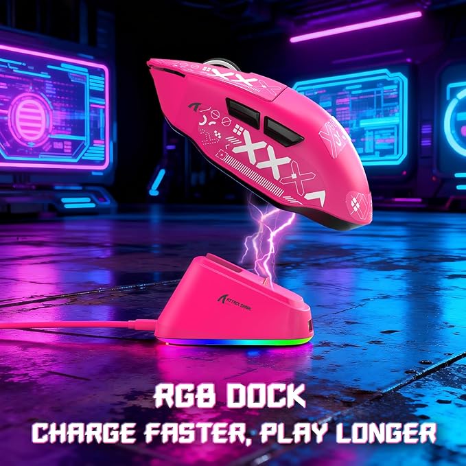 ATTACK SHARK V6 65g Wireless Gaming Mouse with RGB Magnetic Charging Dock,BT/2.4G Wireless/Wired Mouse 1K Polling,PixArt PAW3311 Sensor,25K DPI,Tape,Programmable Gamer Mice for PC/Win/Mac (Rose)