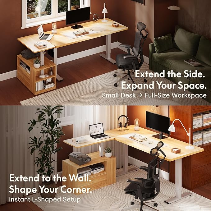 FLEXISPOT H7 CAB Height Adjustable Sit-Stand Computer Workstation Desk with Storage, Pneumatic Lift Laptop Desk with Drawer & Cabinet, Compact Small Space Home Office Desk (25.8"–41.3", Maple)