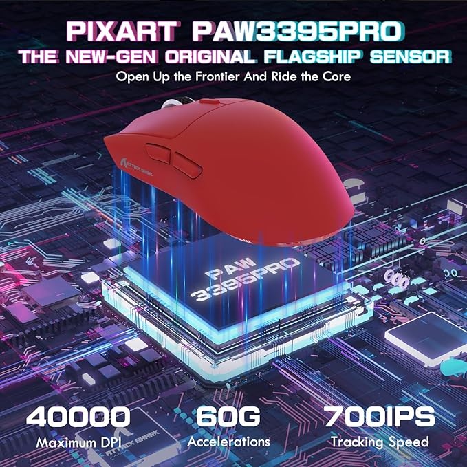 ATTACK SHARK X1 Ultralight Wireless Gaming Mouse with Magnetic RGB Charging Dock,PixArt PAW3395 Pro Sensor,40000DPI,BT/2.4Ghz/Wired,1K Polling,Optical Micro Switch,Web Driver for PC Mac Gamer(Red)