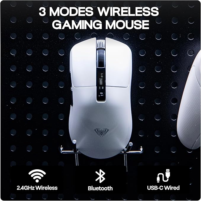 MechLands Aula SC590 PRO Gaming Mouse with Display Screen, 2.4G/USB-C/BT Wireless Mouse with 500mAh Battery, Adjustable 20,000 DPI & 1000 Polling Rate, PAW3311 Sensor, for Win/Mac/Gaming (White)