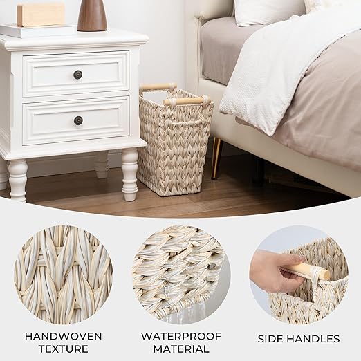 GRANNY SAYS Waterproof Wicker Desk Wastebasket with Handle – Natural (2-Pack, 5 Gal)