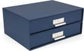 Bigso Box of Sweden Birger 2-Drawer Fiberboard Label Frame Document Letter Box | Desktop Drawers for Loose Papers, Document| Desktop Storage Drawer with Metal Label Holder | 13.1” x 10” x 5.7” | Blue