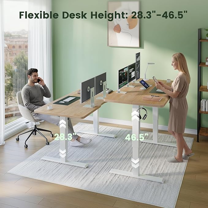 CubiCubi Electric Standing Desk Height Adjustable, 63.0 x 27.6 Inches Home Office Computer Desk, Sit to Stand Up with Memory Presets, Maple