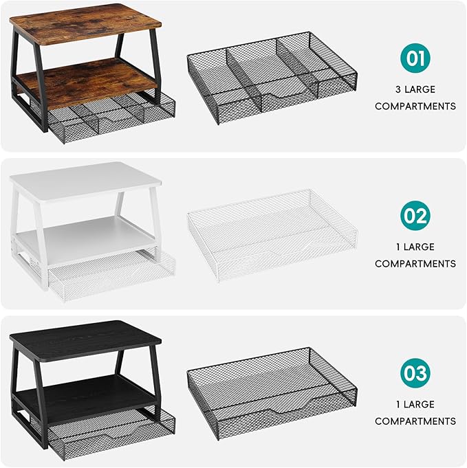 2-Tier Printer Stand with Storage, Desktop Organizer for Printer Paper, Desk Shelf for Office and Home Printer Tables for 3D Printers‌ Black