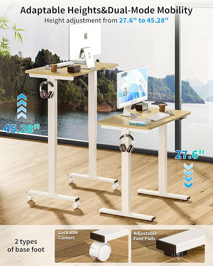 BIZUM 31.5" Small Electric Standing Desk Height Adjustable, Whole Piece Stand Up Computer Desk Work Study Writing Gaming Desks for Home Office Oak
